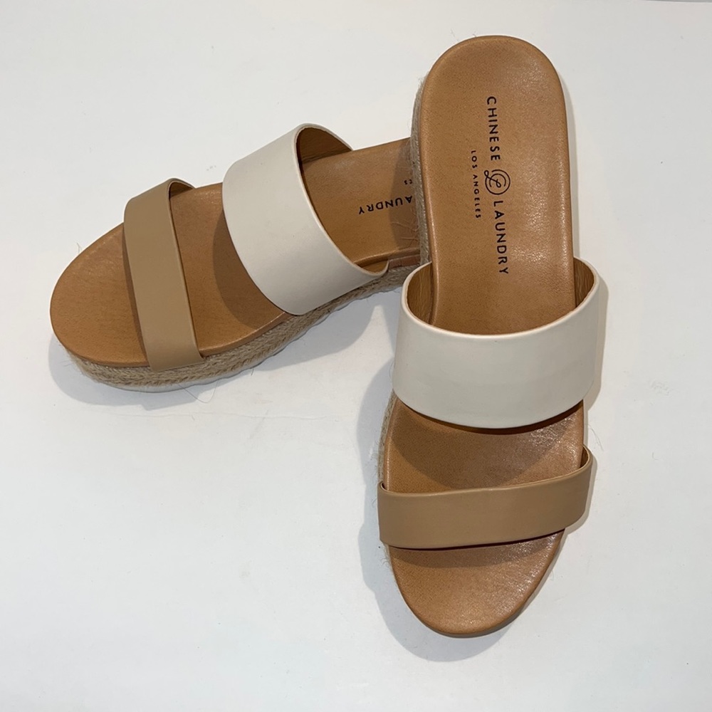 Chinese Laundry womens double strap rope bottoms platform sandal